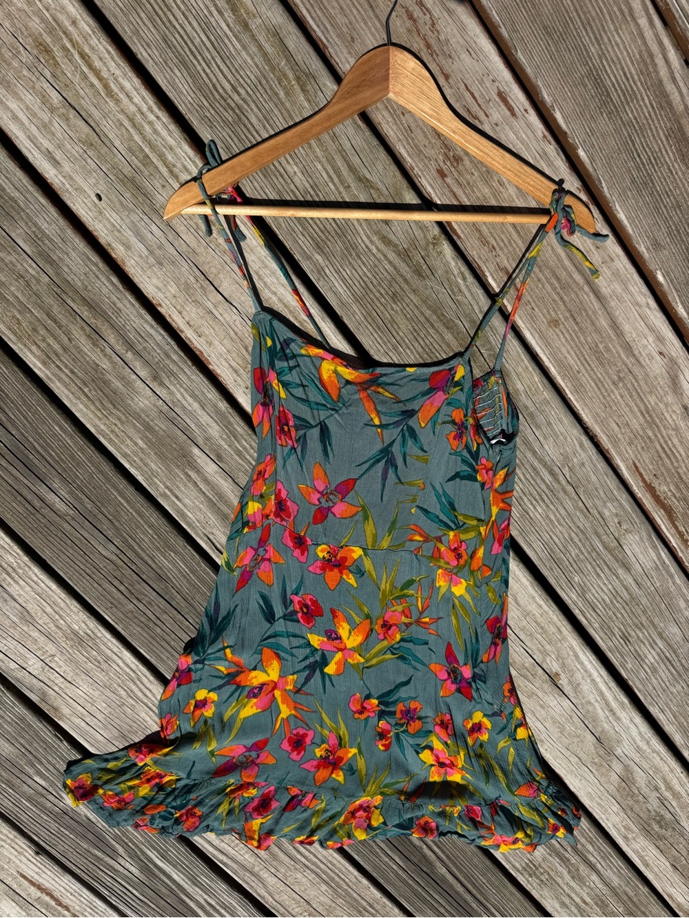 Floral Slip Dress in Teal with Pink & Yellow Flowers